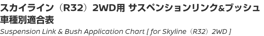 Suspension Link & Bush Application Chart [for Skyline (R32) 2WD]/スカイライン（R32）2WD用サスペンションリンク＆ブッシュ車種別適合表